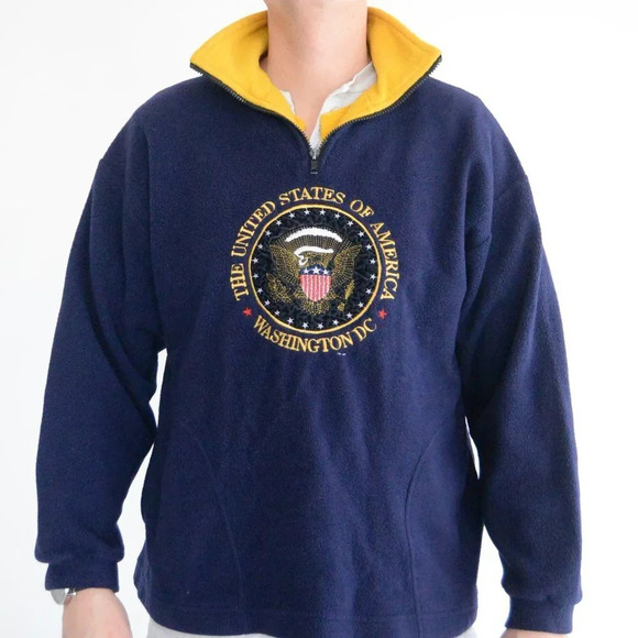 Vintage Cedar Sports Blue & Yellow United States of America D.C. Fleece  Quarter - Picture 1 of 10
